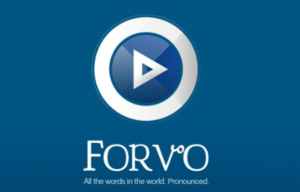Logotyp platformy Forvo na granatowym tle